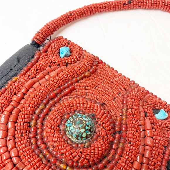 Sudha | 1960's Vintage Hand Beaded Cabochon Mini Bag Purse - Picture 2 of 8